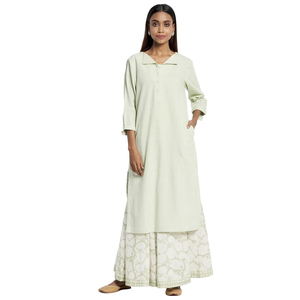 Fabindia Women'S Cotton Kurta With Suit-Skirt Set (10732804_Green
