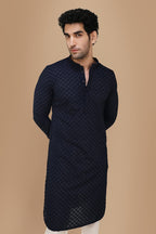 Manyavar Ravishing Chikankari Embroidered Navy Blue Kurta Set