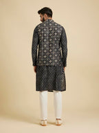 Manyavar Mens Blue Blended Viscose Kurta Jacket Set