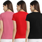 Preneum Womens Cotton Regular Fit Latest Graphic Stylish Printed Short Sleeves Casual T-Shirt || Trending & Style (Pack 3), Pin