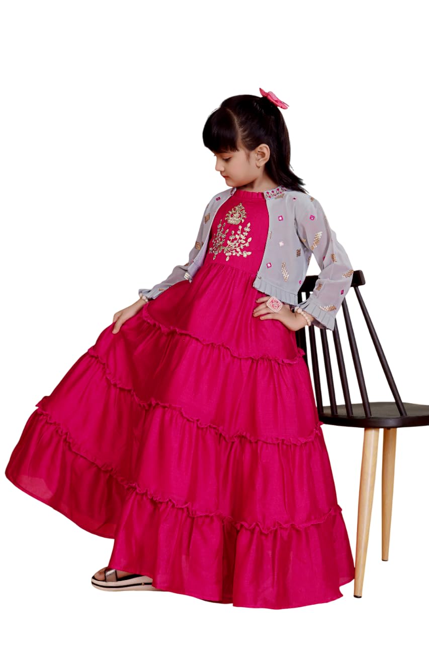 White Button New Jacket Latest Kids Gown for Girls Maxi Dress Rani