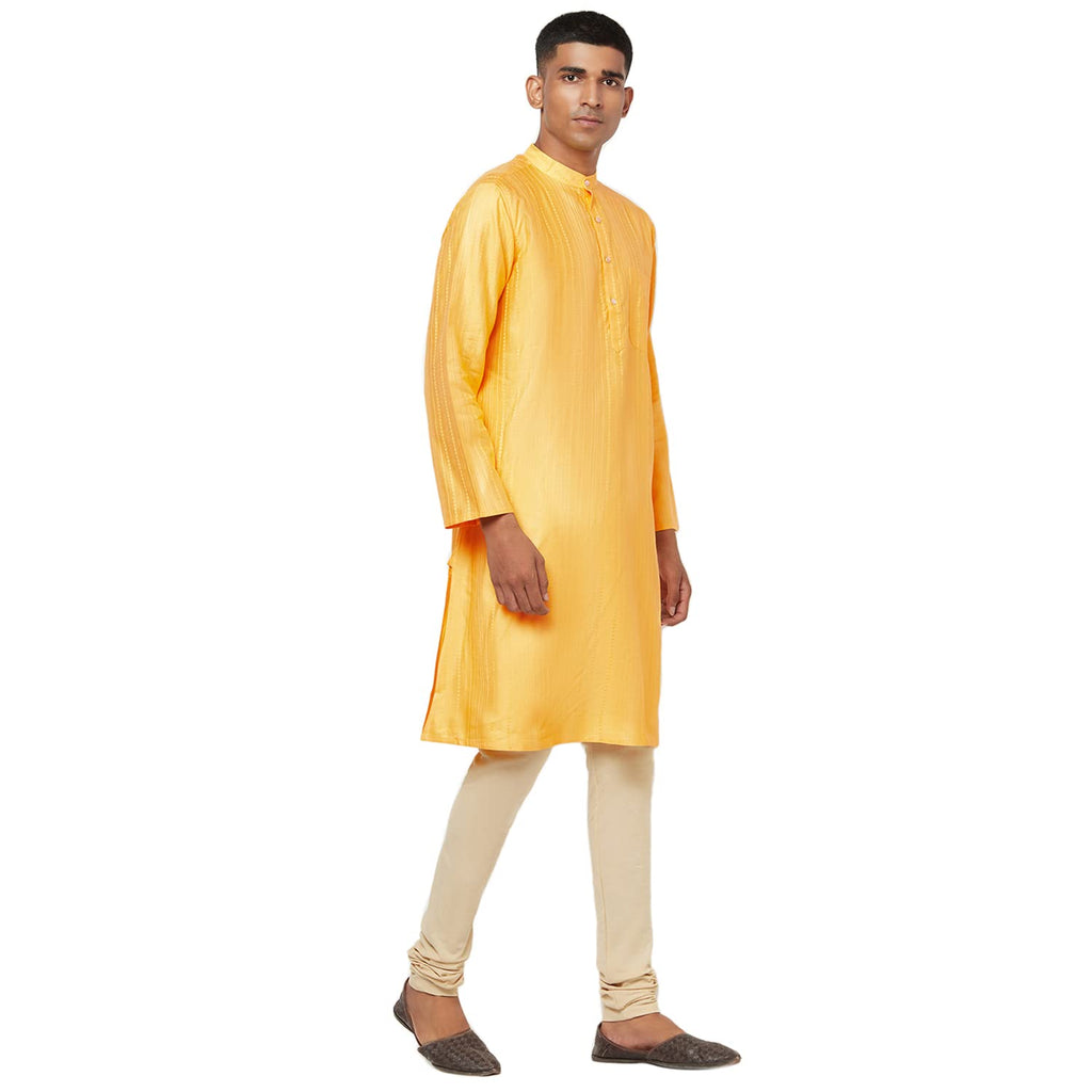 Fabindia Viscose Tussar Dobby Long Kurta (Yellow-10691961)