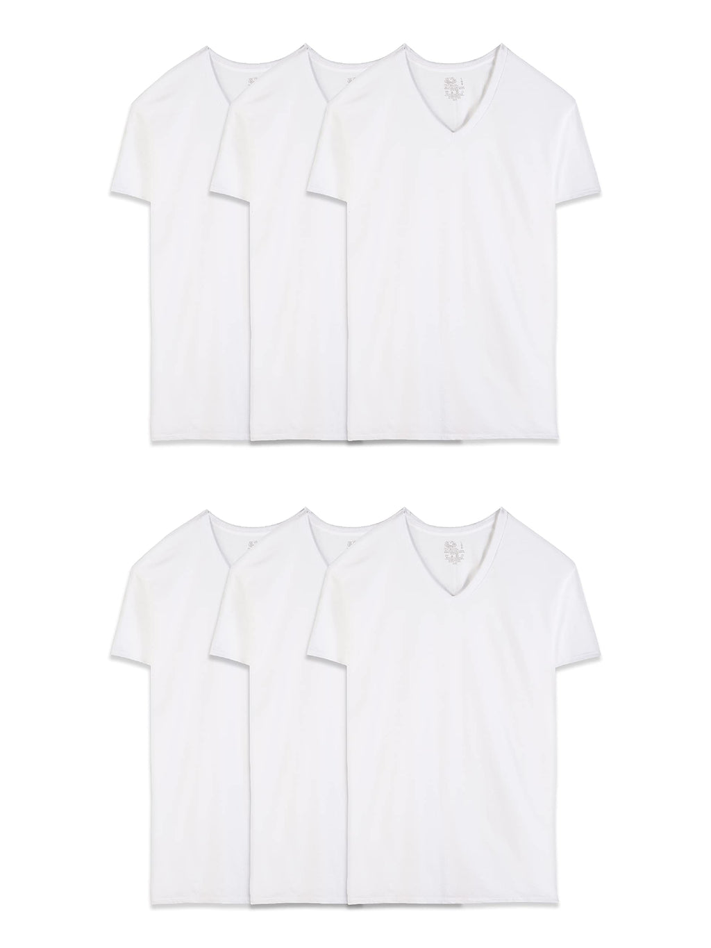 Fruit of the Loom mens Eversoft Cotton Stay Tucked V-neck T-shirt, Regular - White 6 Pack, Medium US
