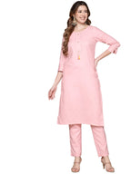 Anubhutee Women'S Silk Pink Solid Woven Design Straight Kurta Suit Set With Pants