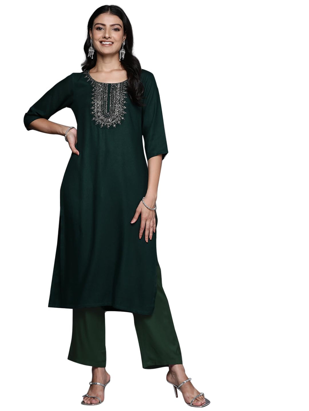 Libas WomenS Wool Blend Yoke Design Kurta Set (35210W Green