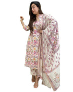 ANNI DESIGNER Womens Rayon Blend Straight Printed Kurta with Pant & Dupatta (Fuldani Pink_XL_Pink_X-Large)