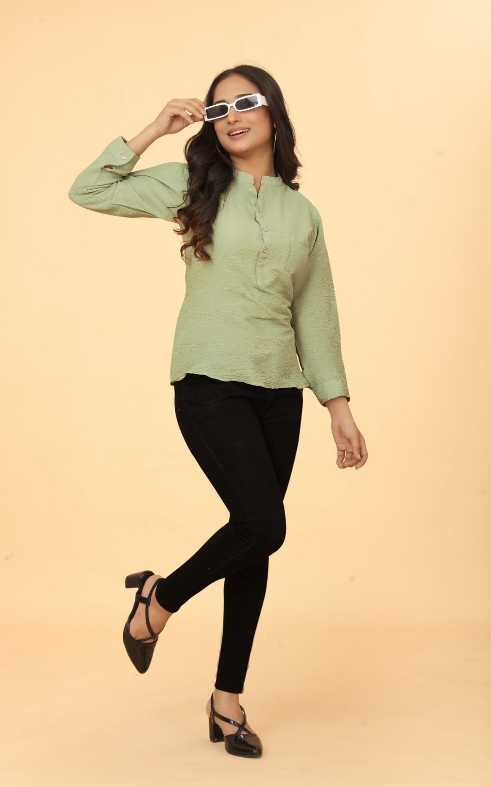 Kesudi Women Solid Tunic Top - Jeans Top - Fully Stitched Full Sleeve - Solid Color - Regular Fit - Office Wear Festival - Tunic