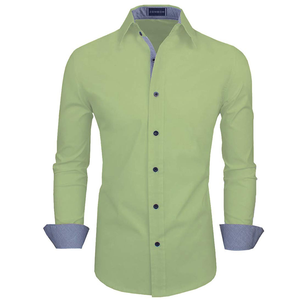 Zombom MenS Classic Cotton Blend Regular Fit Full Sleeve Spread Collar Casual Shirt For Men Light Green