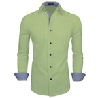Zombom MenS Solid Cotton Blend Regular Fit Full Sleeve Collared Neck Casual Shirt For Men Light Green