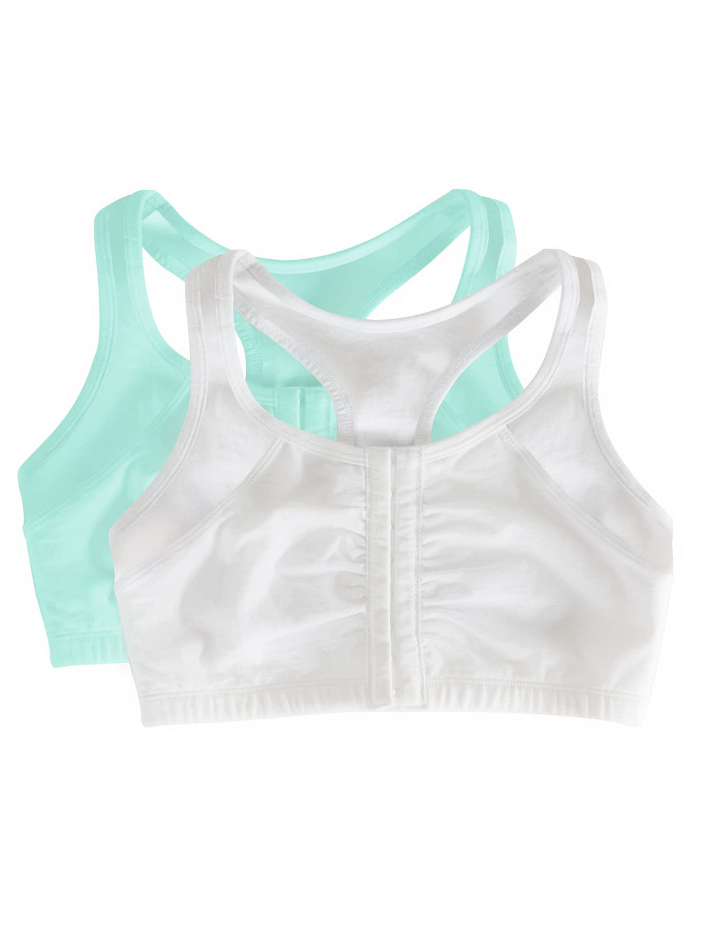 Fruit of the Loom Women's Front Close Builtup Sports Bra, Mint Chip/White, 38