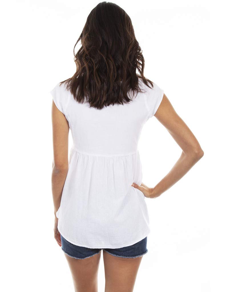 HI/LO C/S EMB. BUTTON FRONT BLOUSE