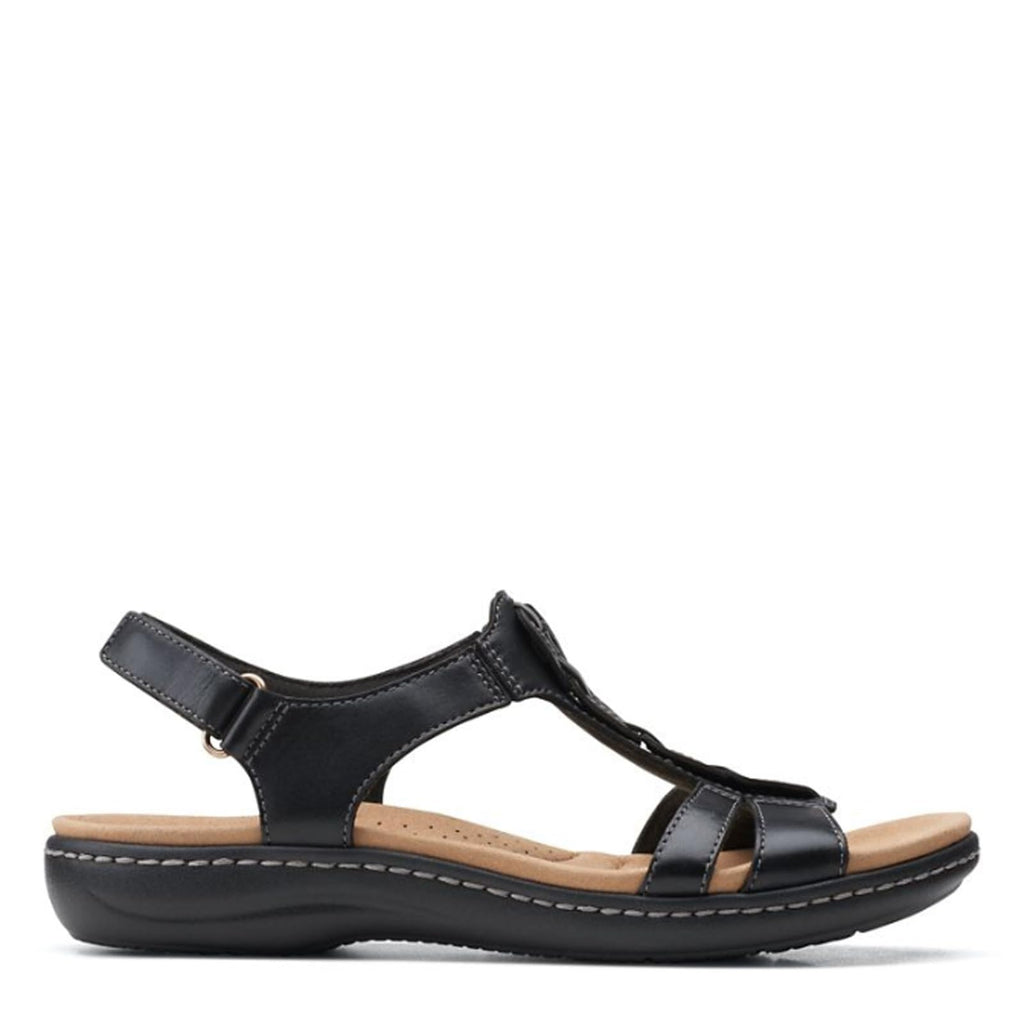 Clarks Women's Laurieann Kay Flat Sandal, Black Leather, 7 Wide
