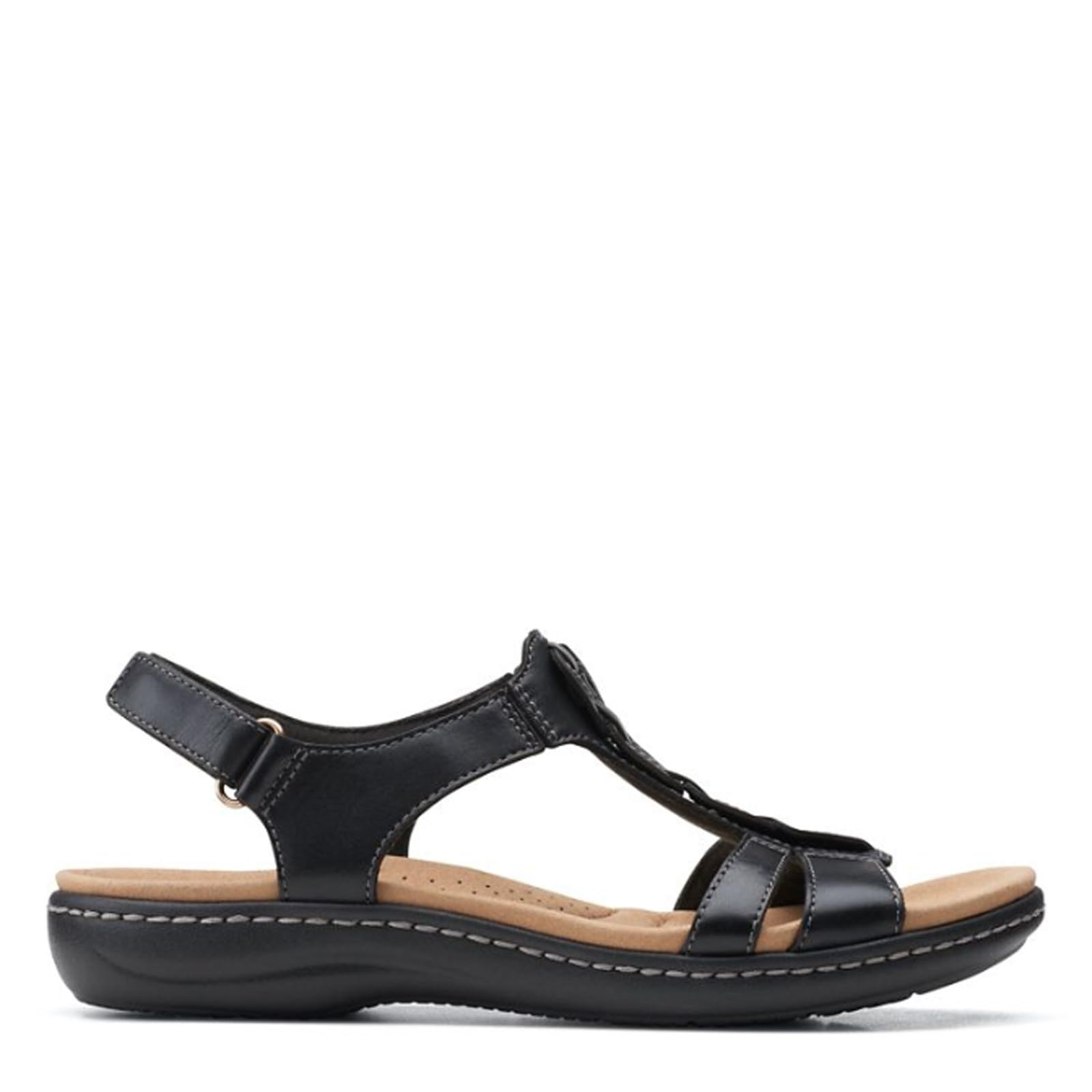 Clarks Women's Laurieann Kay Flat Sandal, Black Leather, 7 Wide
