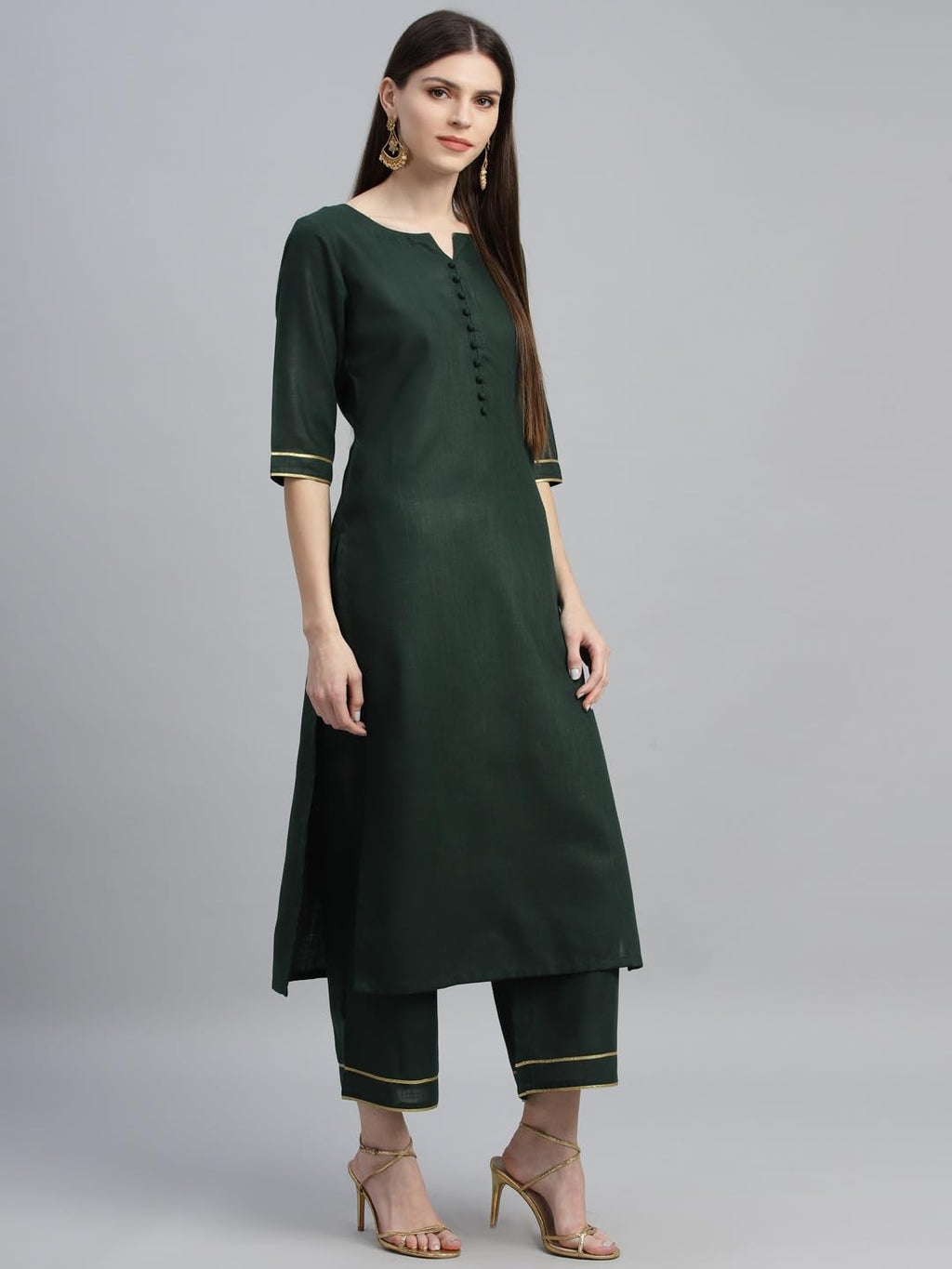 Libas Womens Cotton Kurta Sets (6871_Green