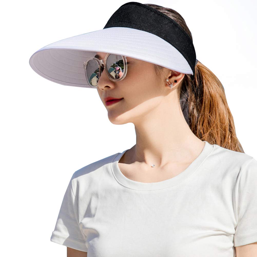 Sun Visor Hats Women Large Brim Summer UV Protection Beach Cap White