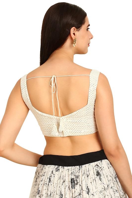 Soch Womens Cream Sequinned Sweetheart Neck Georgette Padded Blouse