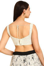 Soch Womens Cream Sequinned Sweetheart Neck Georgette Padded Blouse