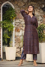 Dhruvi Trendz Women Cotton Blend Fancy Kurta Set Regular Fit Printed (Dt-K2706&P128&D83_Blue_S)