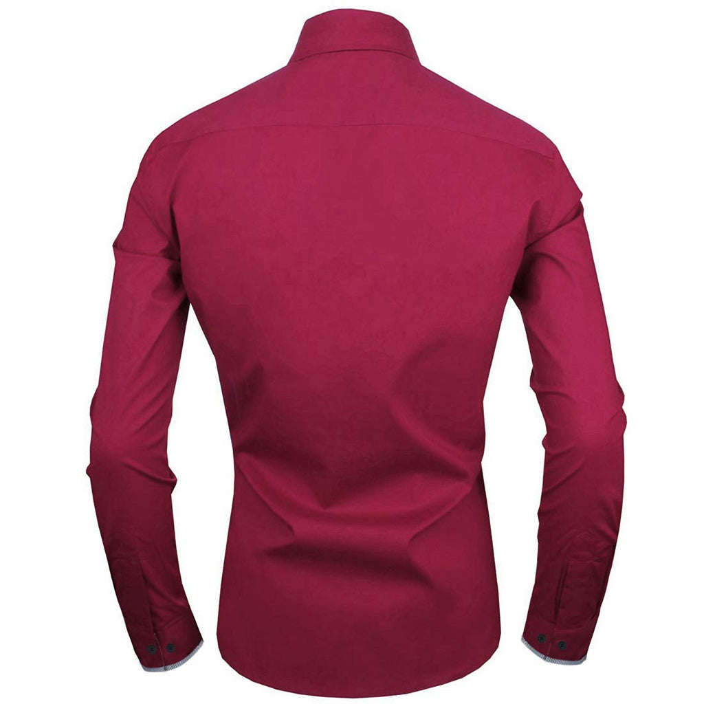 Zombom MenS Solid Cotton Blend Regular Fit Full Sleeve Collared Neck Casual Shirt For Men Burgundy