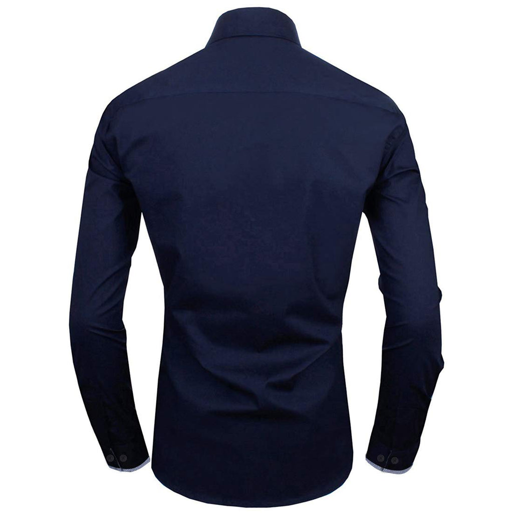 Zombom MenS Solid Cotton Blend Regular Fit Spread Collar & Full Sleeves Casual Lightweight Comfortable Shirt Navy Blue