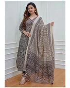 ANNI DESIGNER Womens Cotton Blend Printed Straight Kurta with Pant & Dupatta Pack of 2 (Combo-Nihira Cream-Mukhi Pink_XL_Multi_