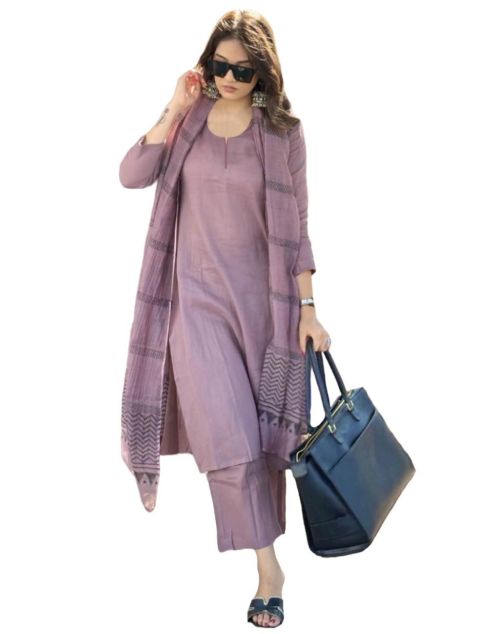 ANNI DESIGNER Womens Rayon Blend Straight Solid Kurta with Pant & Dupatta (Raja Saab Purple_XL_Purple_X-Large)