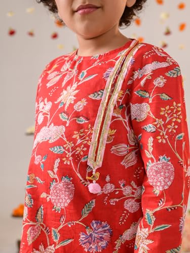 Pspeaches Boys Floral Printed Gotta Patti Pure Cotton Kurta With Pyjamas