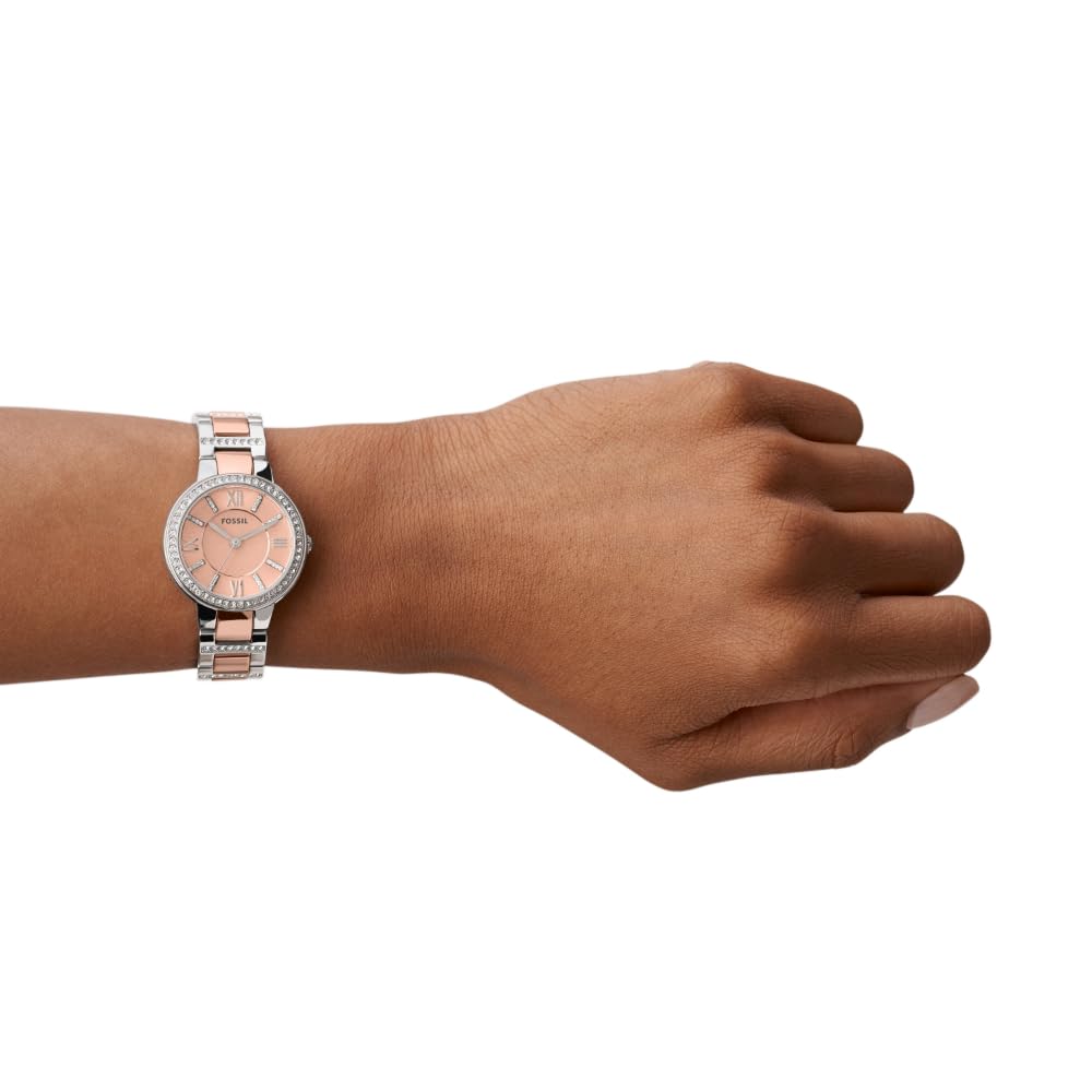 Fossil Women's Virginia Quartz Stainless Steel Three-Hand Watch, Color: Rose Gold/Silver (Model: ES3405)