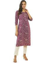 Soch Womens Wine Cotton All-Over Floral Print Straight Kurta With Gota Patti Details