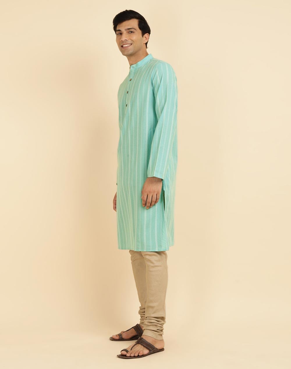 Fabindia MenS Cotton Woven Slim Kurta (1037165Aqua_Aqua