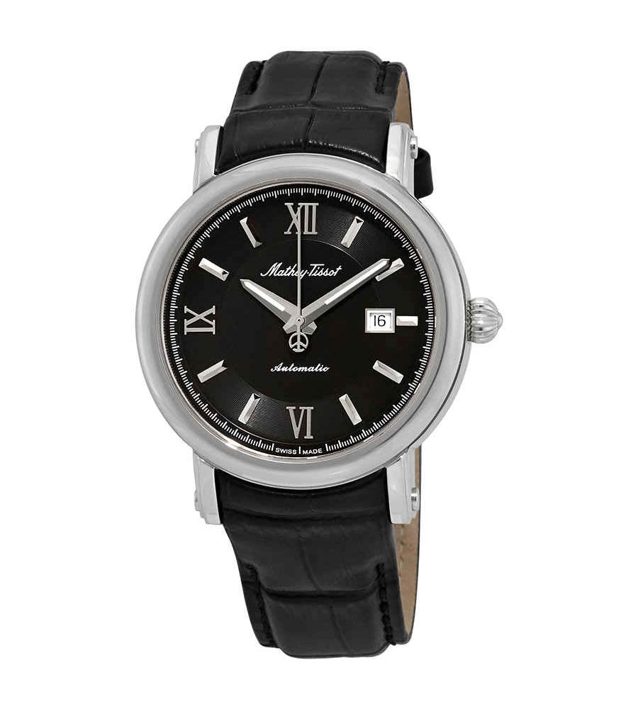 Mathey-Tissot Renaissance Genuine Leather Strap Black Dial Automatic H9030AN Mens Watch