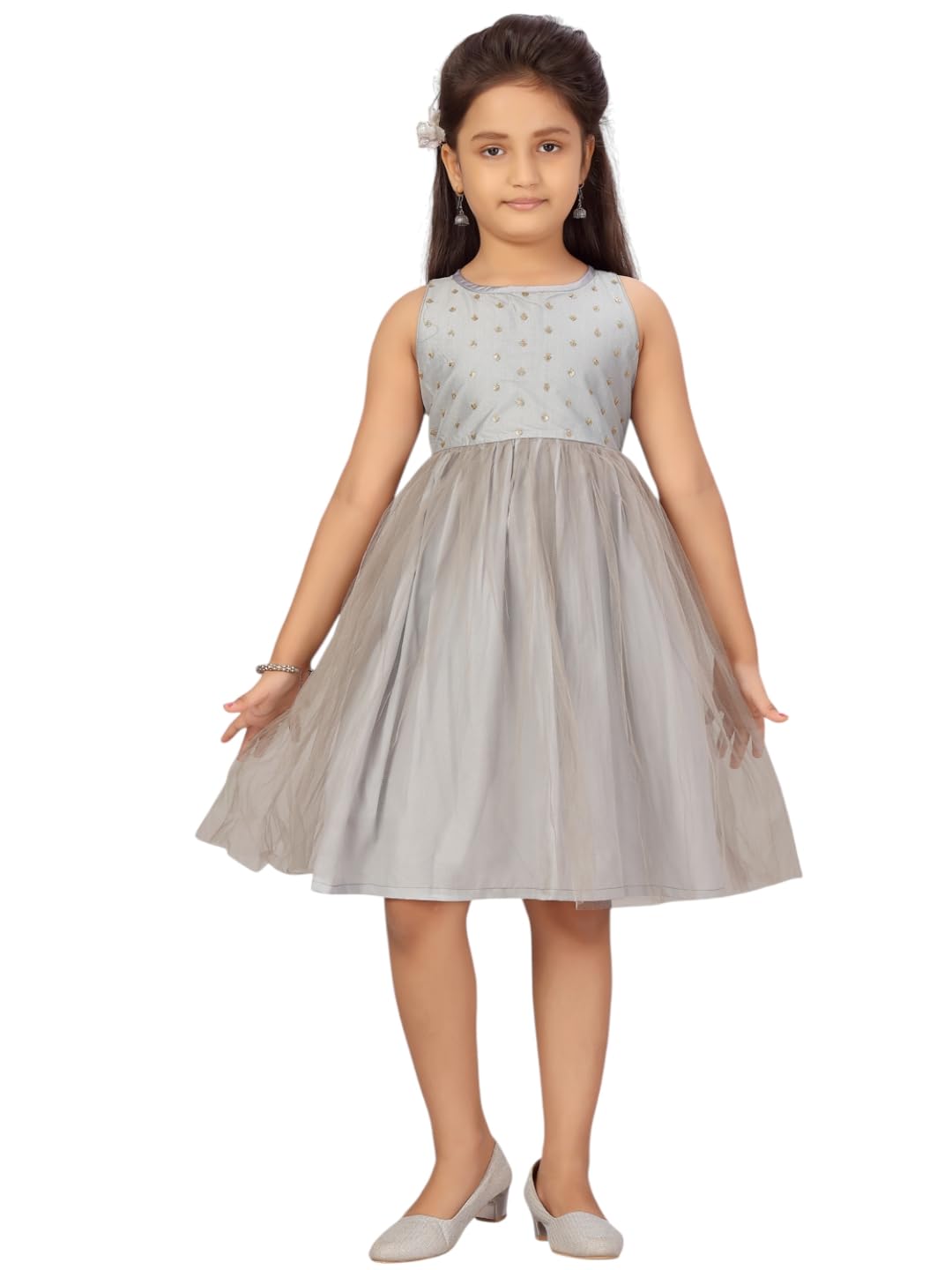 Aarika Baby-Girls Net Skater Knee-Length Dress (MR_FK-21909_Grey