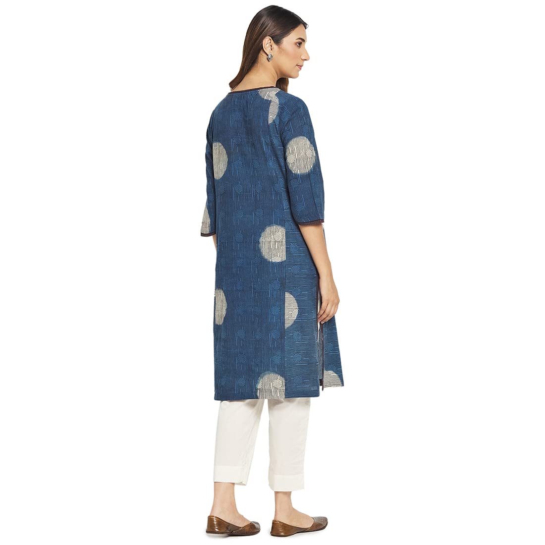 Fabindia Women Cotton Printed Knee Length Kurta Indigo