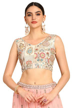 Soch Womens Cream Floral Print Art Silk Padded Blouse With Zari Work