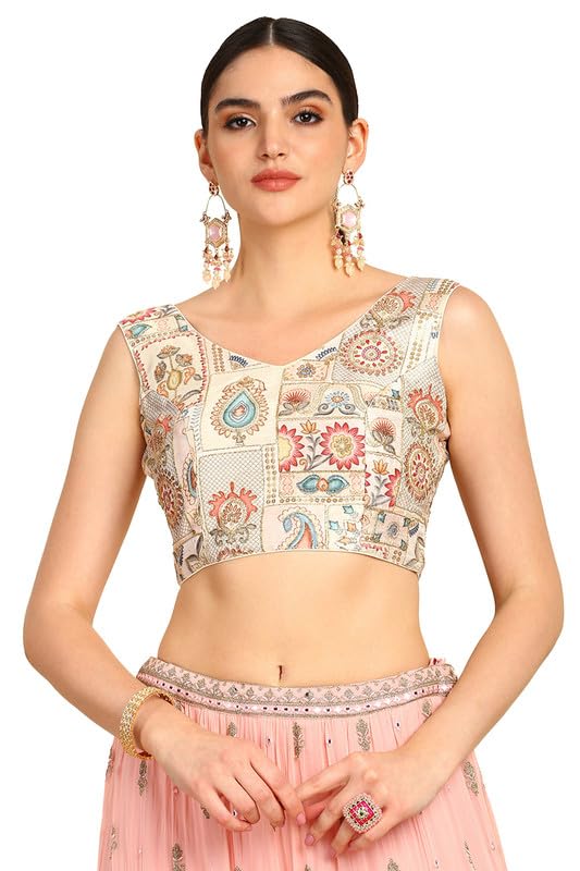 Soch Women Floral Print Art Silk Padded Blouse with Zari Work
