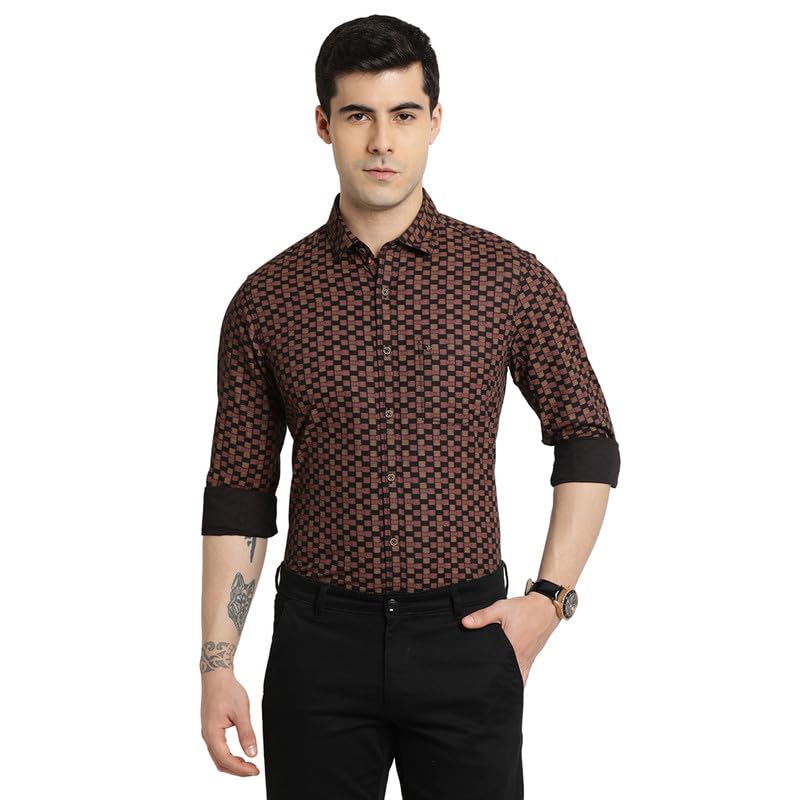 Turtle Men 100% Cotton Slim Fit Black&Blossom Printed Full Sleeve Casual Shirt