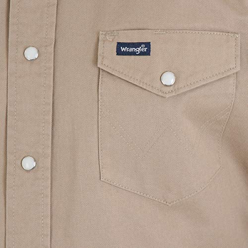 Wrangler mens Cowboy Cut Western Two Pocket Long Sleeve Snap - Firm Finish work utility button down shirts, Khaki, 4X US