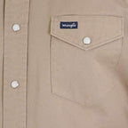 Wrangler Mens Cowboy Cut Western Two Pocket Long Sleeve Snap Work Shirt - Firm Finish - B&T,Khaki,3X