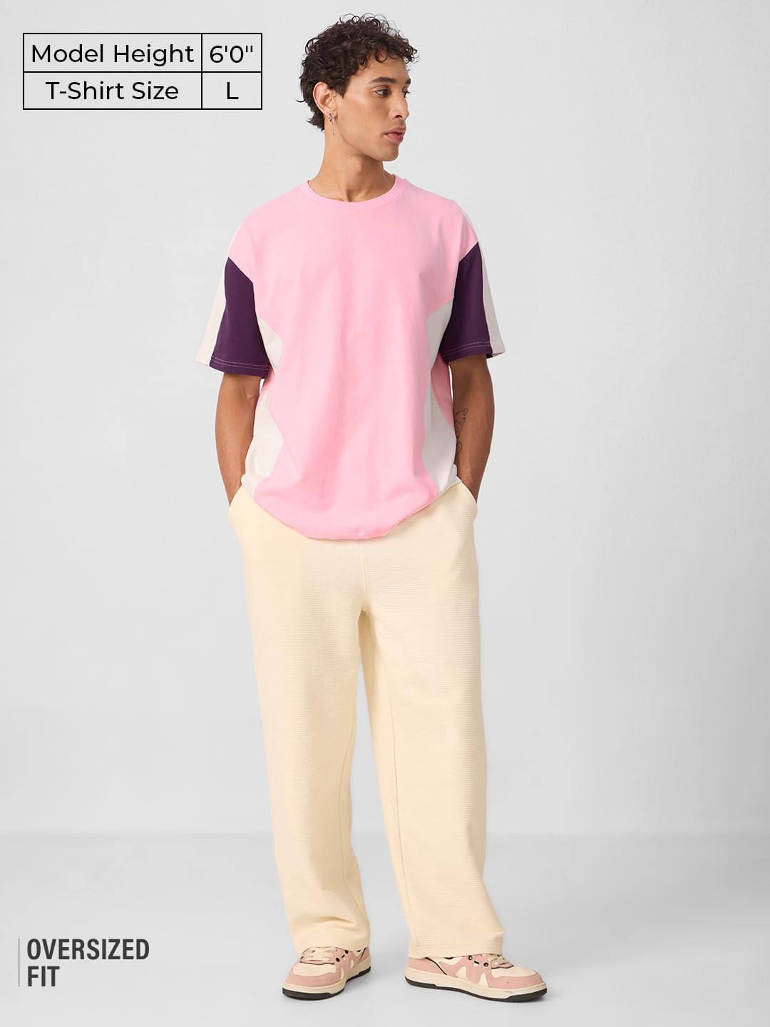 The Souled Store Originals Colourblock : Sapphire Oversized T-Shirt for Men Boys Cotton Casual Half Sleeves Baggy Loose Fit Drop