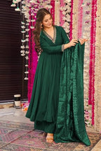 Toochki Women'S Muslin Anarkali Embroidered Kurta With Palazzo With Dupattas