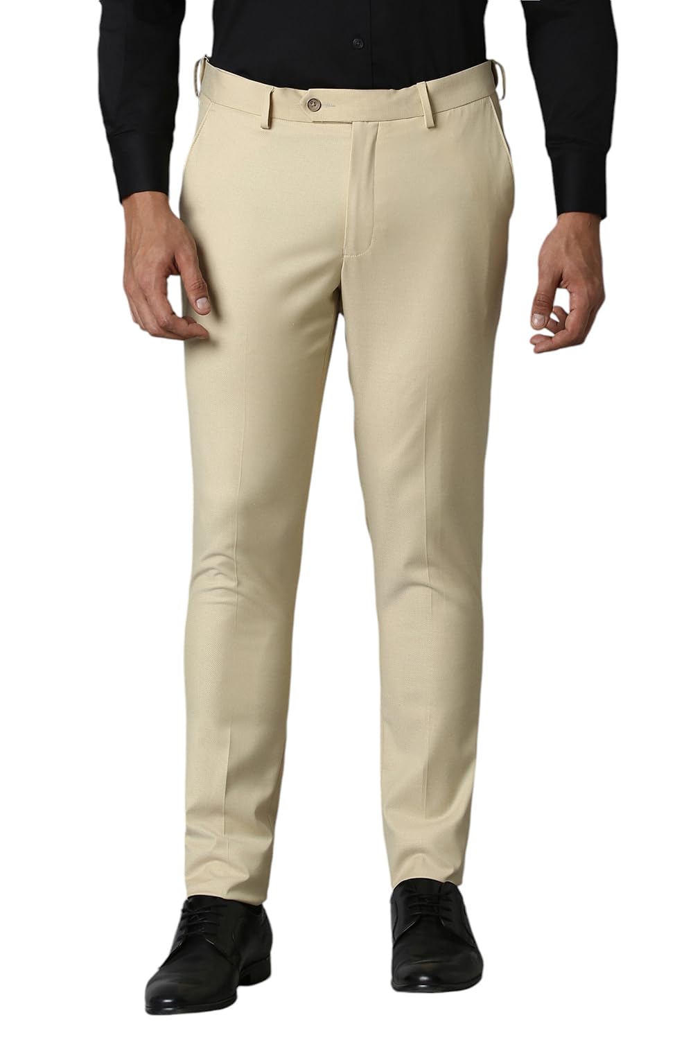 Men Beige Slim Fit Check Flat Front Casual Trousers