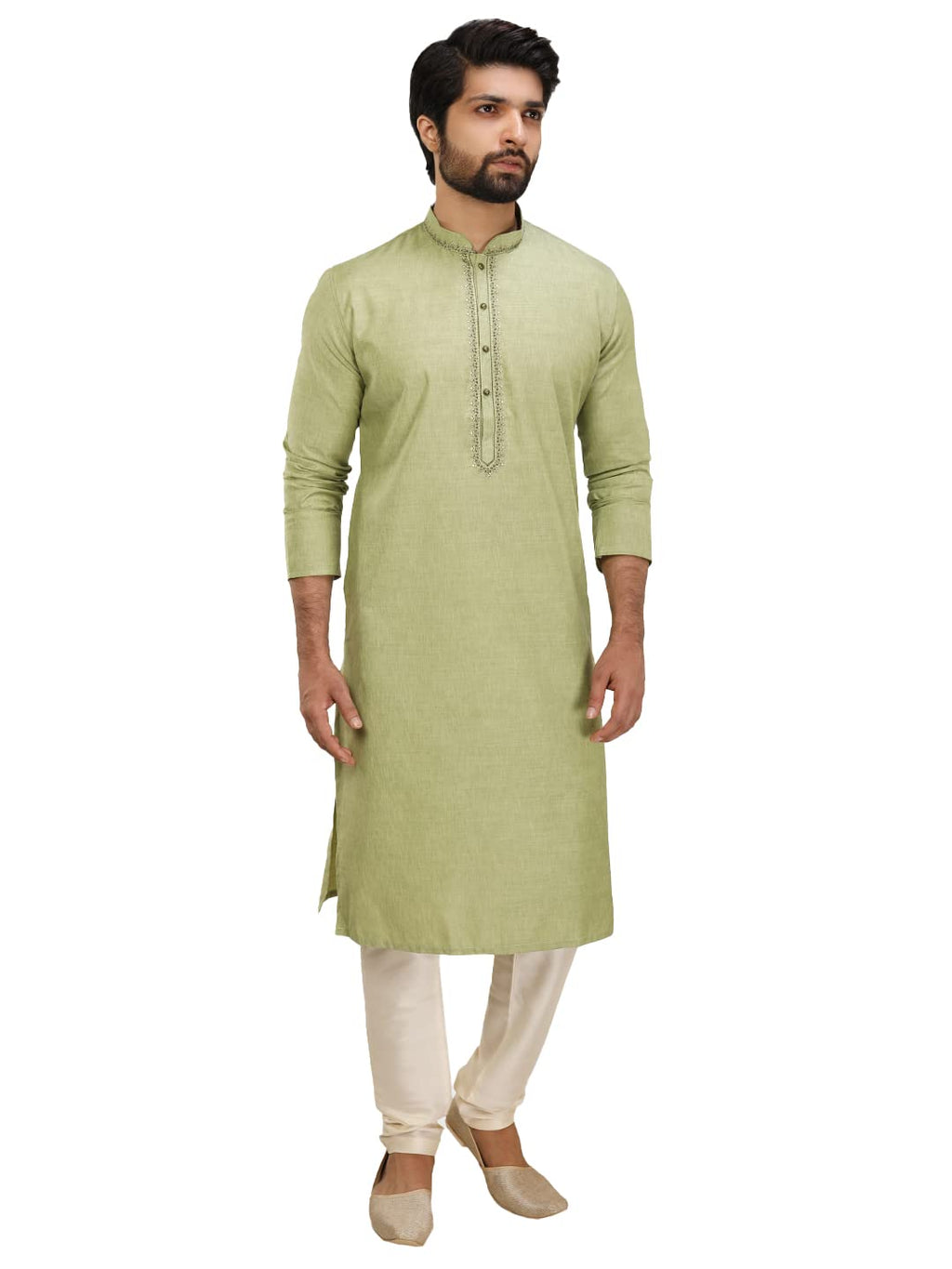 Manyavar Elegant Selfdesign Full Sleeves Kurta And Churidar Set For Men - (Green, Xx-Large)