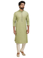 Manyavar Elegant Selfdesign Full Sleeves Kurta And Churidar Set For Men - (Green, Xx-Large)