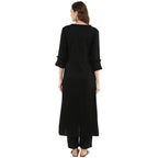 idaLia Rayon Solid A-Line Black Kurta Set for Women Stylish Boat Neck Design Kurta Set with Pant
