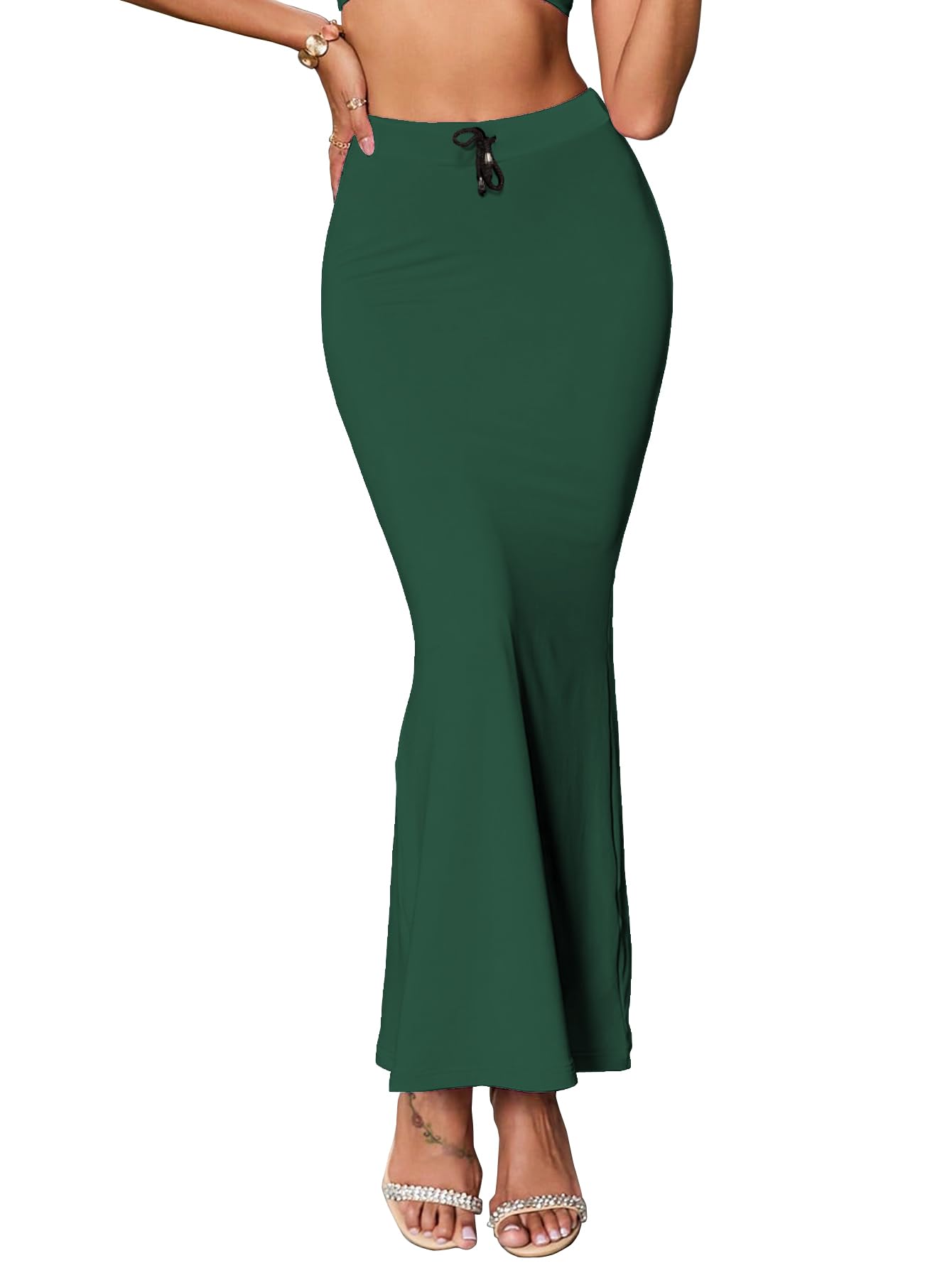 Sugathari Traditional Dark Green Micro Fiber Solid Saree Shapewear for Women (SW FISHCUT Bottle Green S)