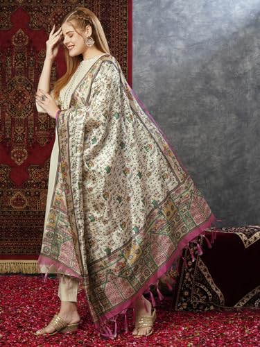 ANNI DESIGNER Womens Cotton Blend Straight Solid Kurta with Pant & Dupatta (SAVARI Cream-NW_XXL_Cream_XX-Large)