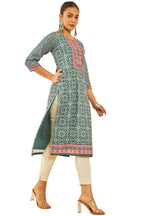 Soch Womens Teal Cotton Floral Printed Kurta With Thread Work & Sequins