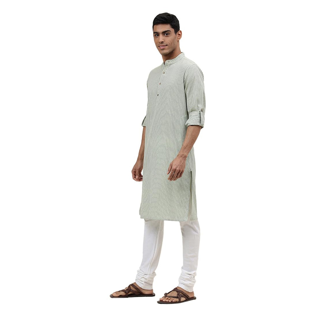 Fabindia MenS Cotton Striped Slim Kurta (1030813Lime_Green