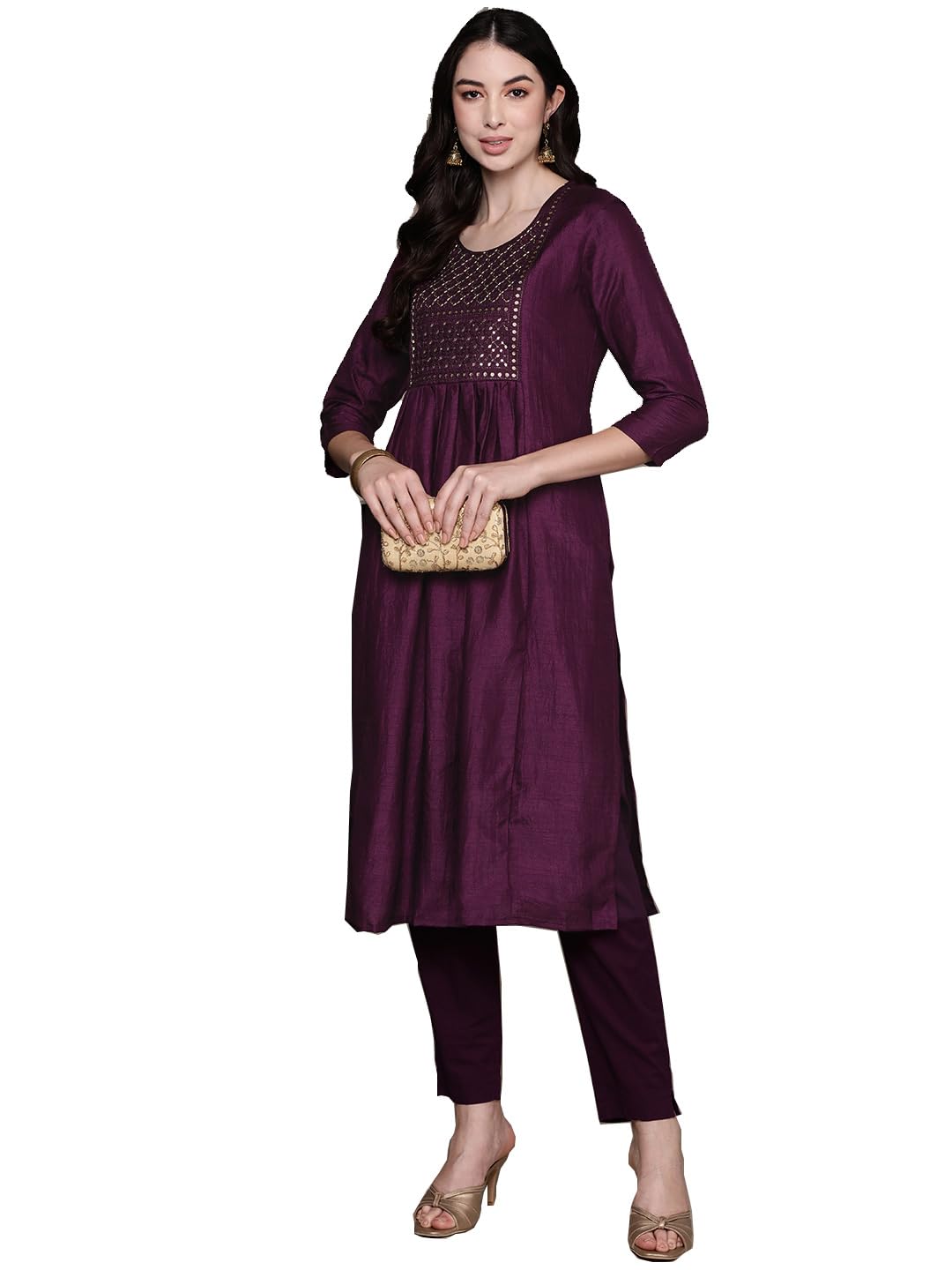 Anubhutee Women'S Silk Embellished Magenta A-Line Kurta