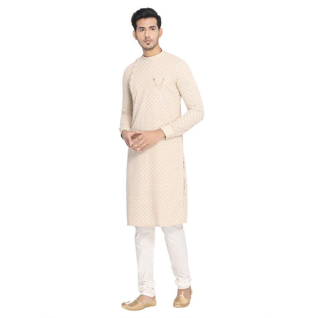 Manyavar Traditional Embroidered Kurta and Churidar Set For Men